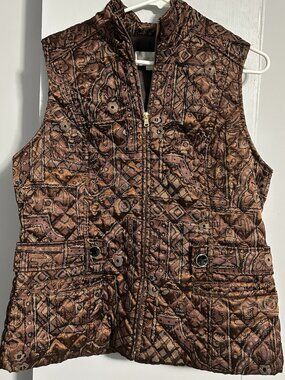 Erin London Floral Abstract Quilted/Lined Full Zip Vest Women's Size L